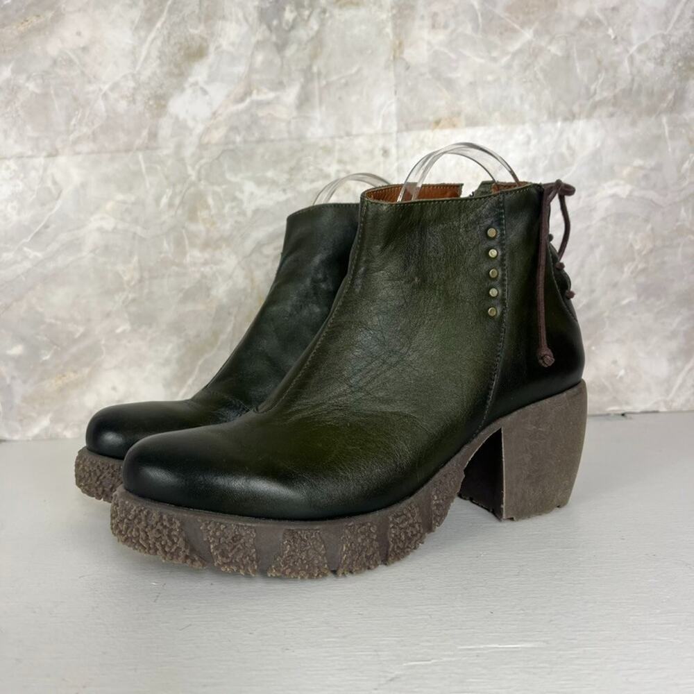 Sergio Tomani Green Leather Ankle Boots Women's Size 37